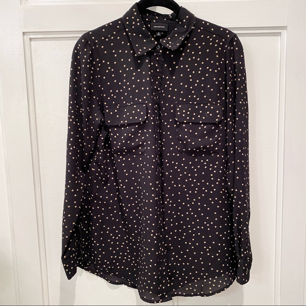 Who What Wear Sz S Utility Blouse with Tan Polka Dots